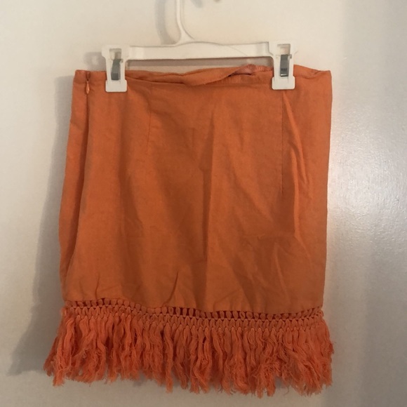 Boohoo Light Orange Fringe Skirt - Picture 2 of 3
